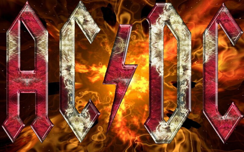 AC/DC logo on fiery background