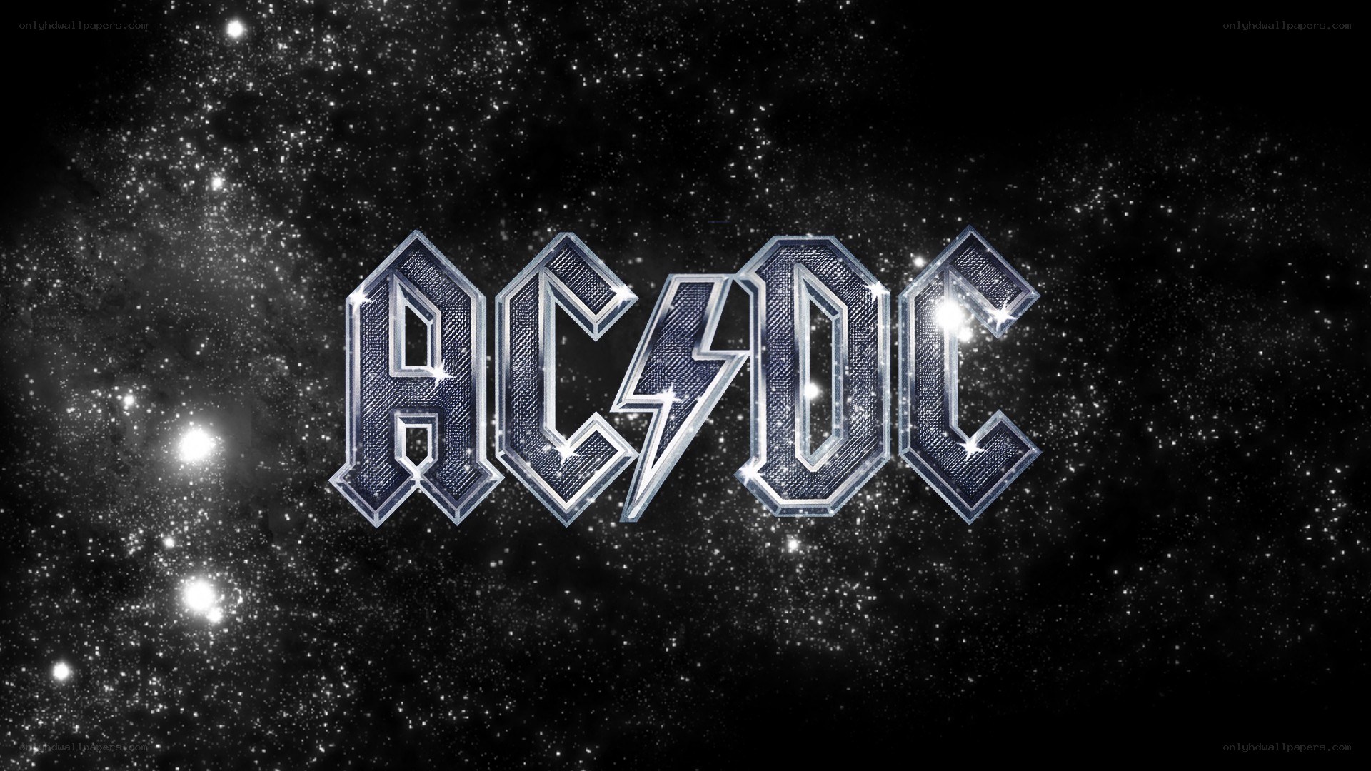 AC/DC logo on starry background