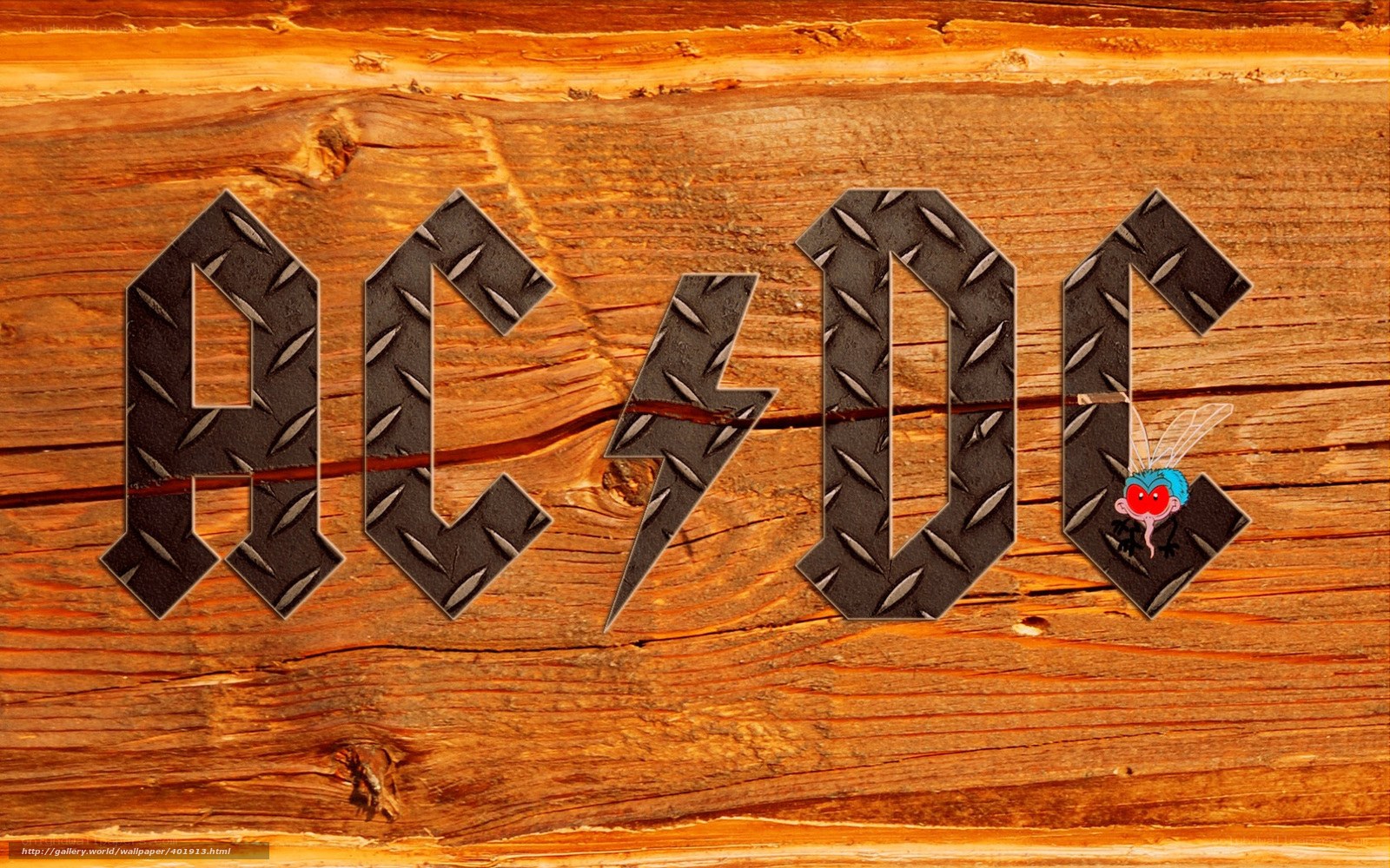 AC/DC logo on wood