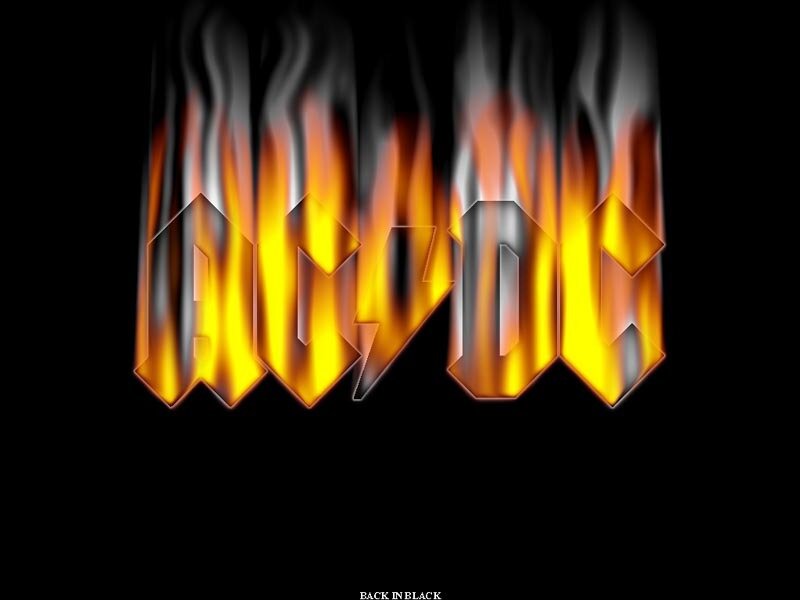 AC/DC logo with flames