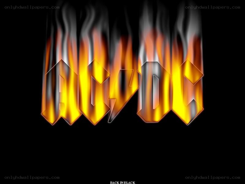 AC/DC logo with flames