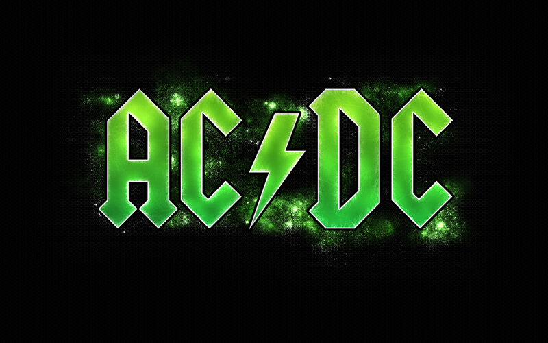 AC/DC logo with green glow