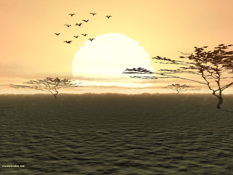 Acacia Trees at Sunset — Yellow, Serene
