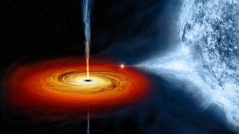 Accretion Disk and Jets — Red, Dramatic, Digital Art, Black Hole