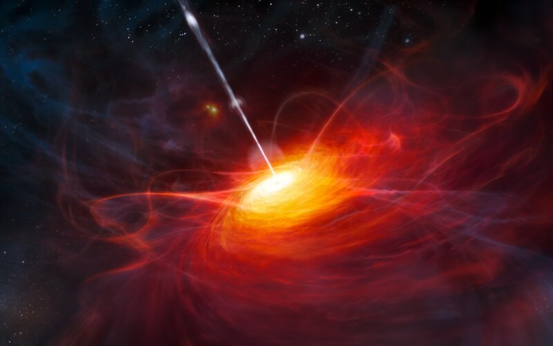 Accretion Disk and Jets — Red, Dramatic, Digital Art
