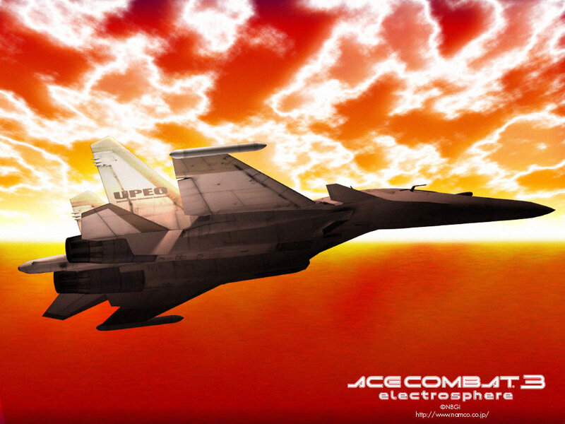 Ace Combat 3 jet in sunset