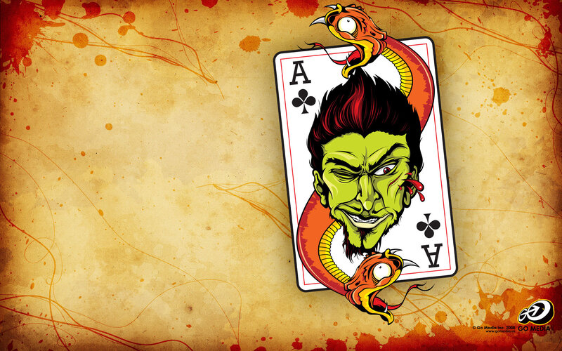 Ace of Clubs with green man and snake