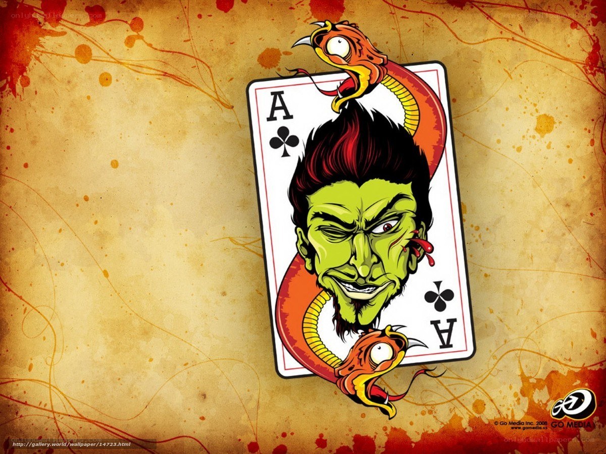 Ace of Clubs with Green Man and Snake