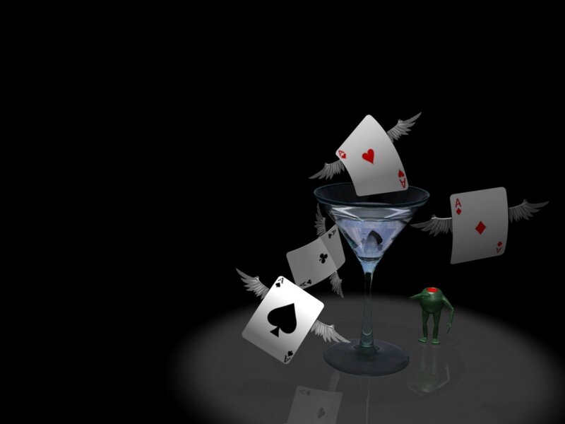 Aces flying around a martini glass