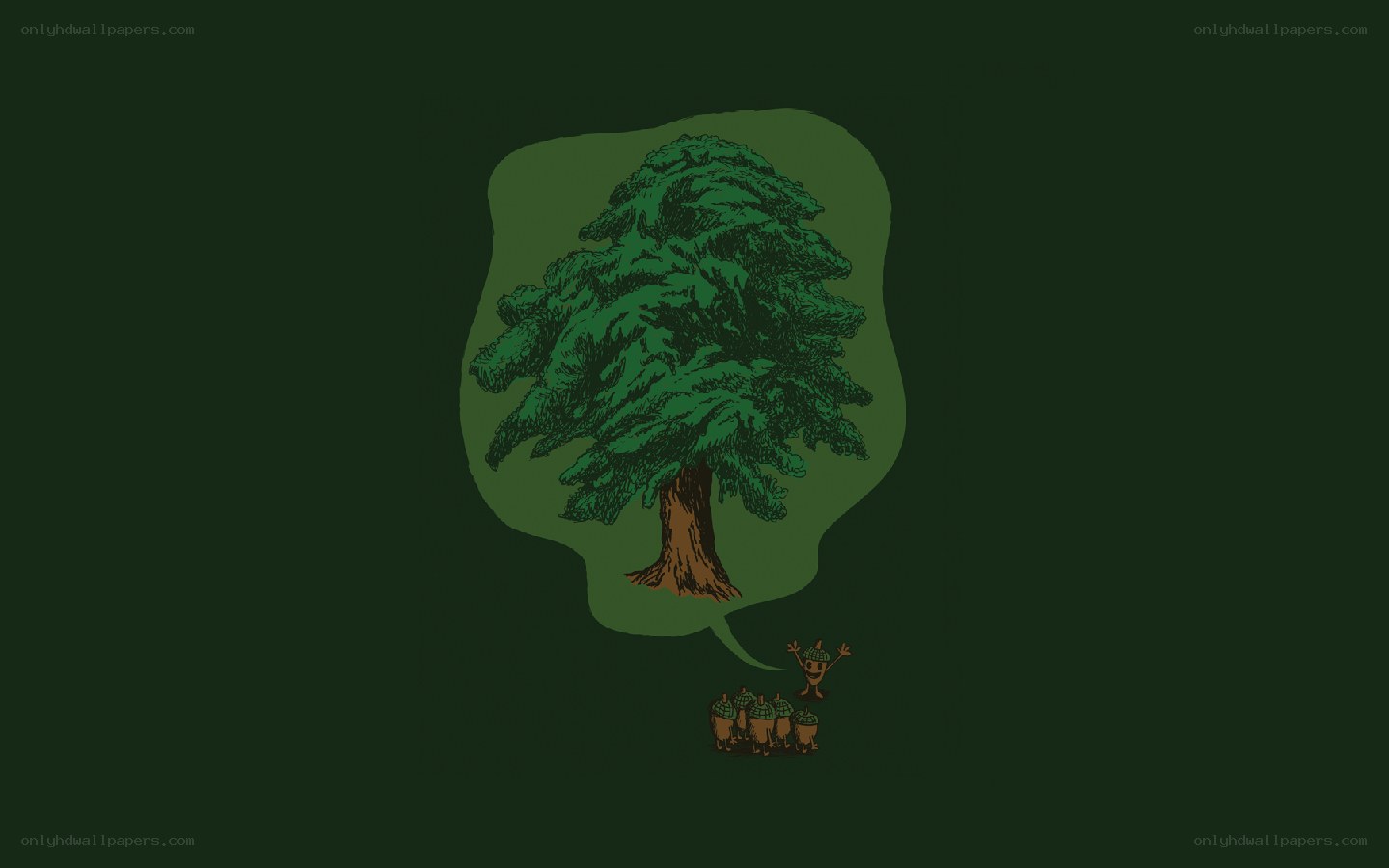 acorn characters and tree thought bubble