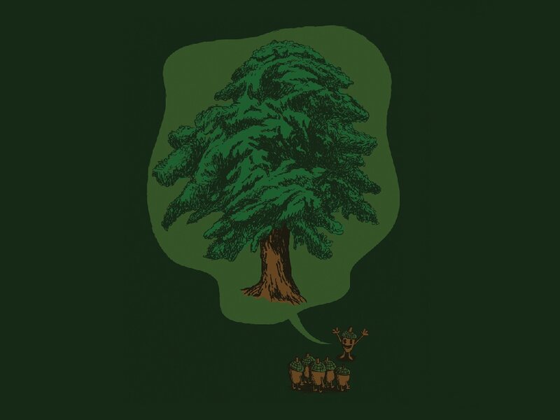 Acorn characters with tree thought