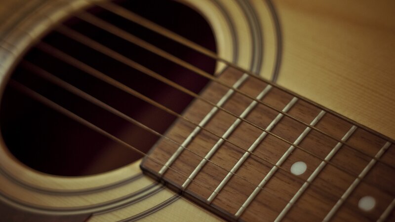 Acoustic guitar fretboard close-up