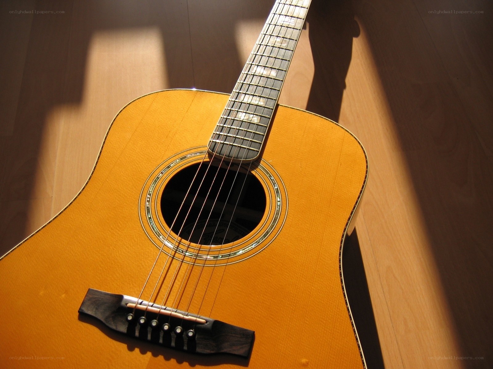 acoustic guitar in sunlight