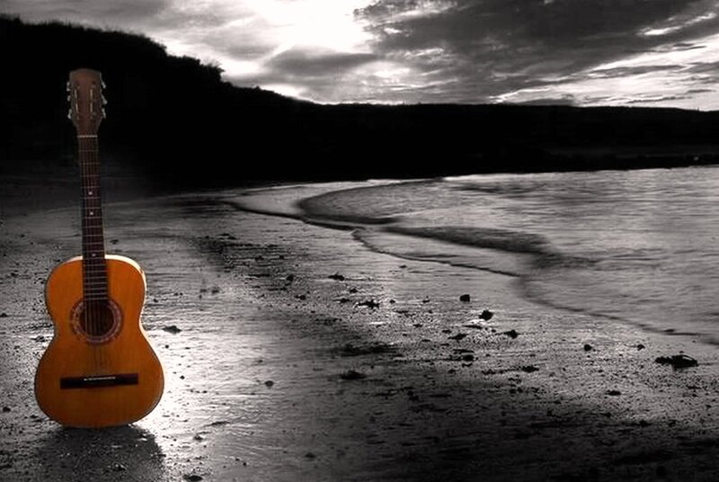 Acoustic Guitar on Beach — Black