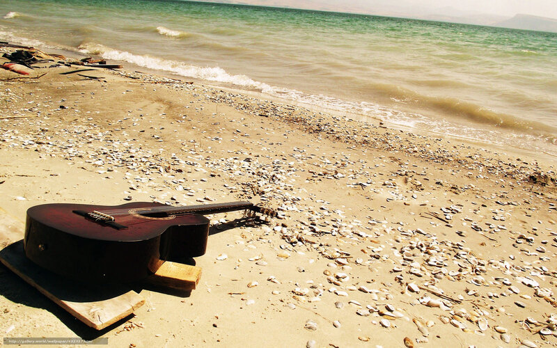Acoustic Guitar on Beach — Brown, Serene