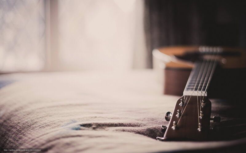 Acoustic Guitar on Bed — Brown, Calm, Morning