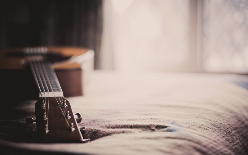 Acoustic Guitar on Bed — Brown, Calm