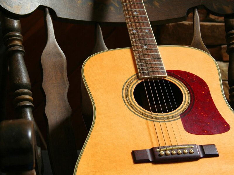 Acoustic Guitar on Chair — Brown, Calm, Photograph