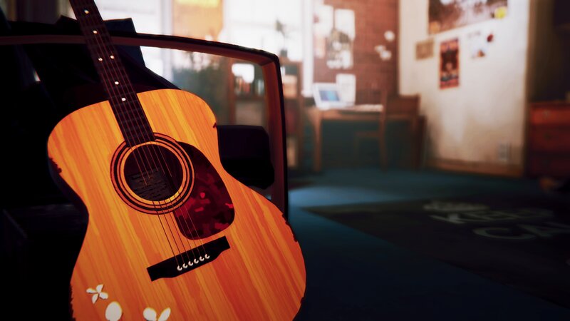 Acoustic Guitar on Chair — Brown
