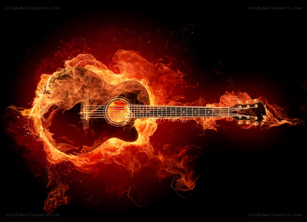 Acoustic guitar on fire