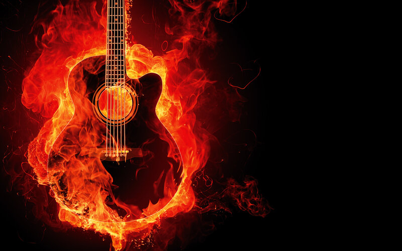 Acoustic Guitar on Fire — Red, Dramatic