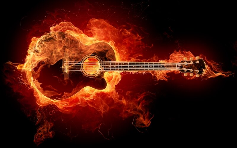 Acoustic Guitar on Fire — Red