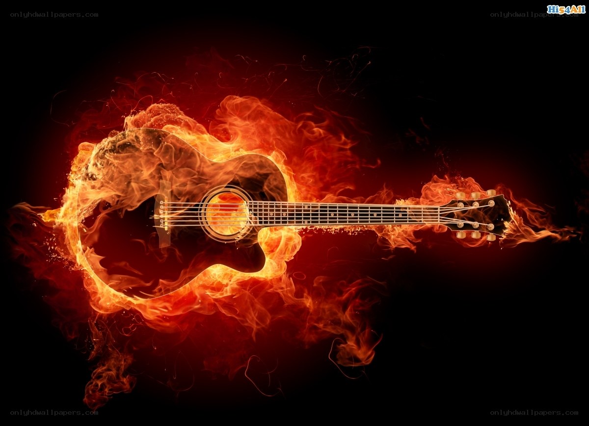 Acoustic guitar on fire