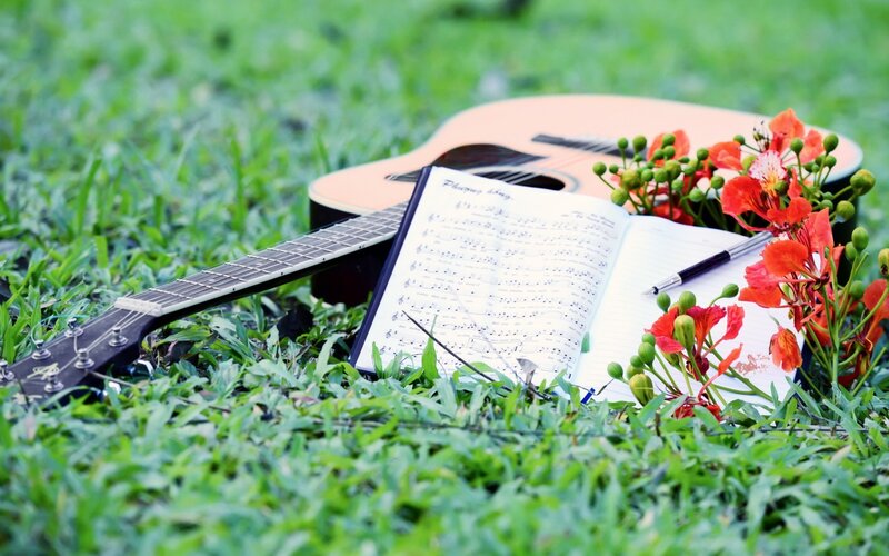 Acoustic Guitar on Grass