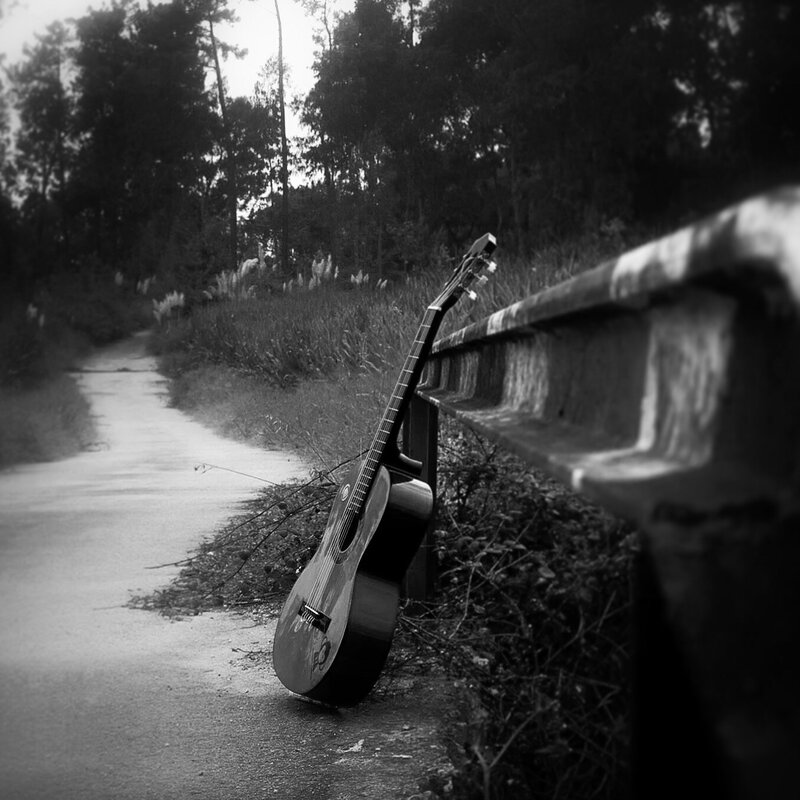 Acoustic Guitar on Road — Black
