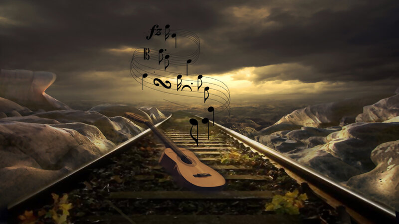 Acoustic Guitar on Train Tracks