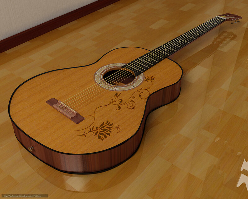 acoustic guitar on wooden floor