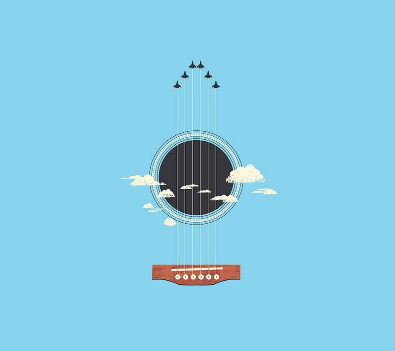Acoustic Guitar with Clouds