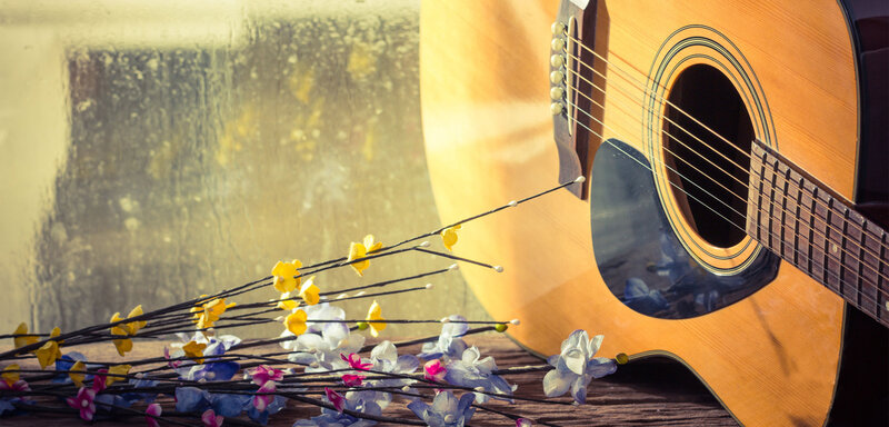 Acoustic Guitar with Flowers — Brown, Serene