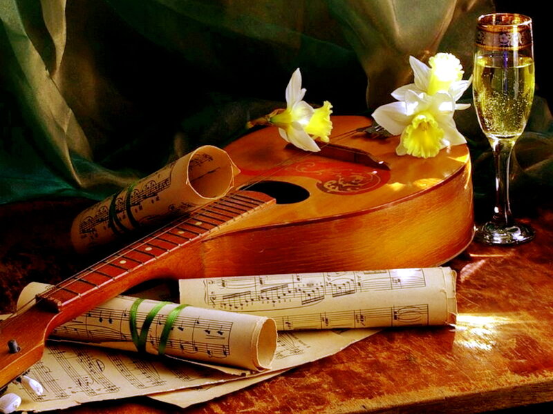 Acoustic Guitar with Flowers — Brown