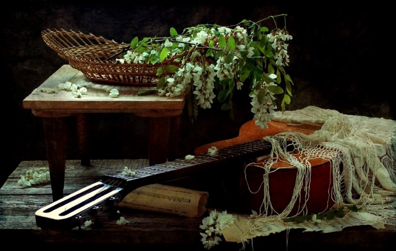 Acoustic Guitar with Flowers