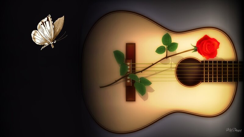 Acoustic Guitar with Rose — Brown