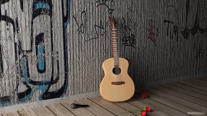 Acoustic guitar with roses
