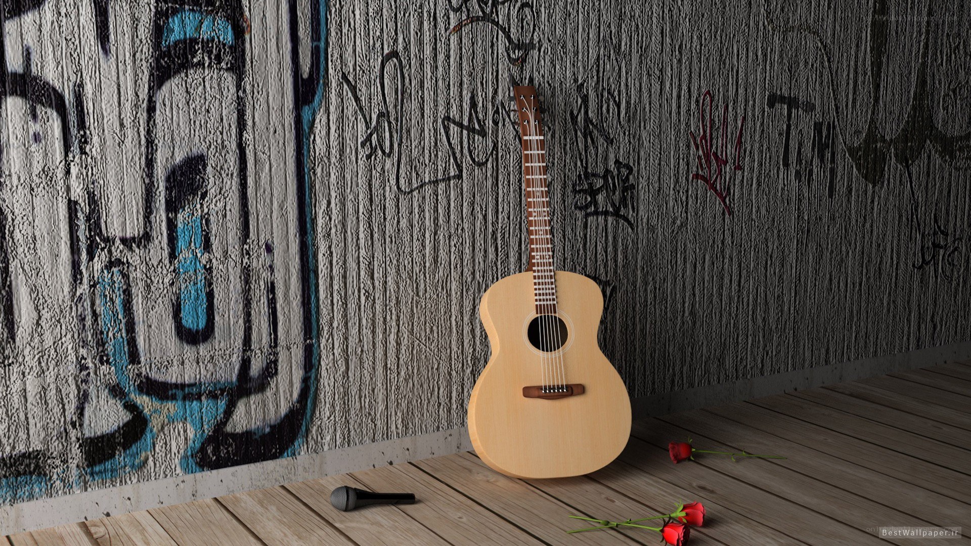 Acoustic guitar with roses