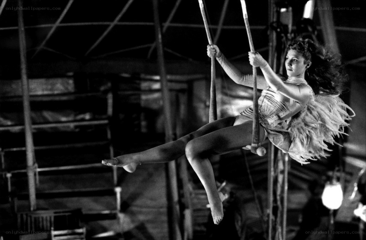 Acrobat on trapeze in circus