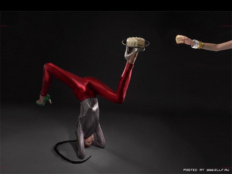 Acrobat with cake on head