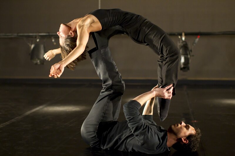 Acrobatic dance duo in performance