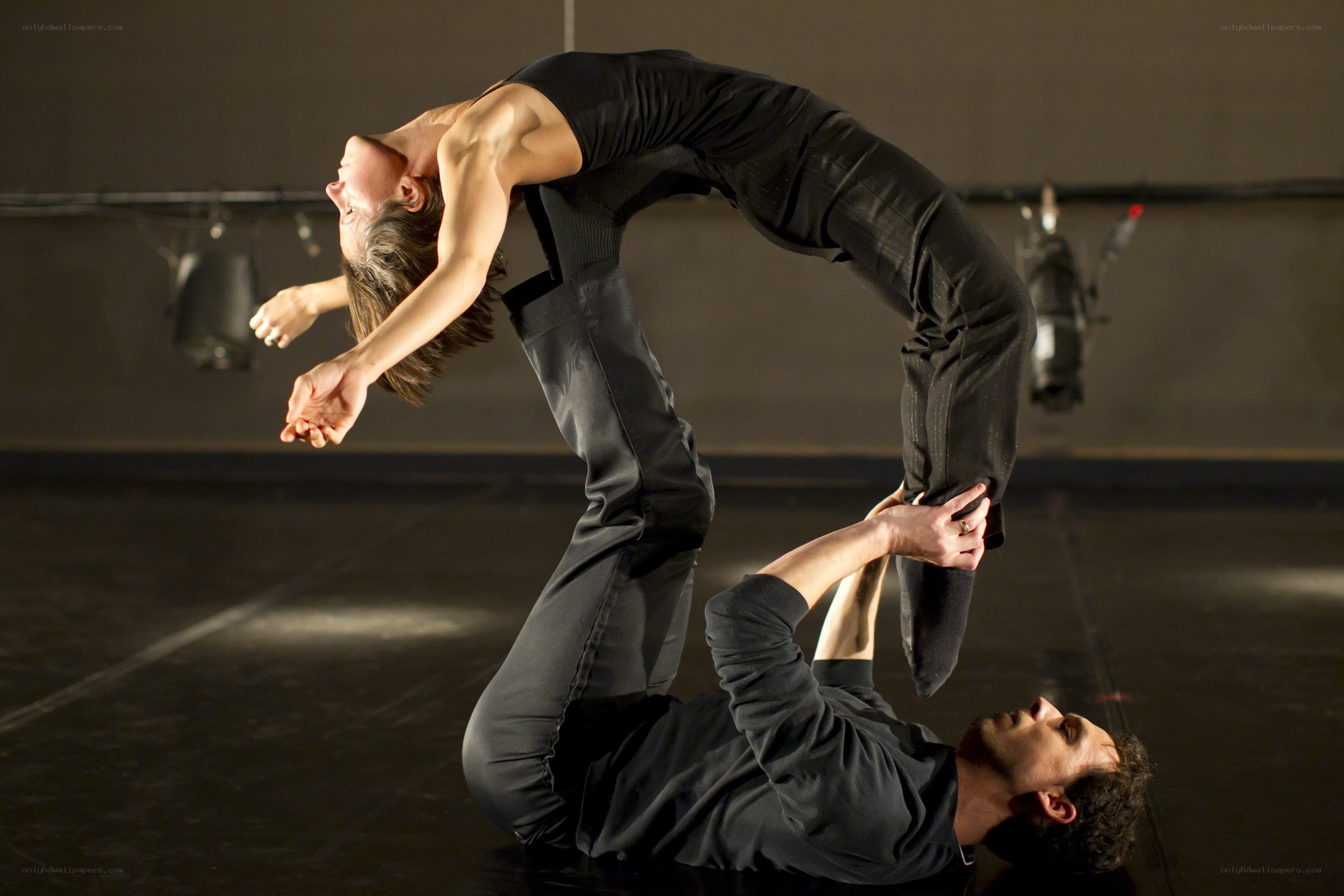 Acrobatic dance duo in performance
