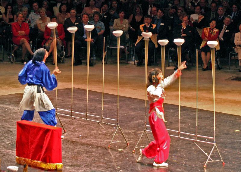 Acrobatic performance with poles
