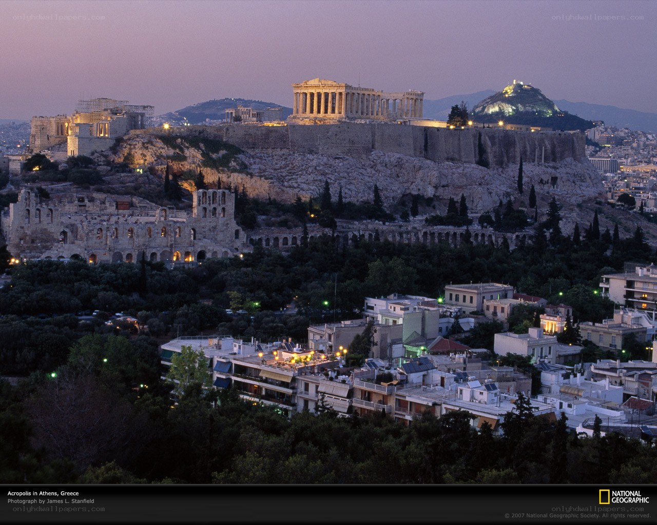 Acropolis at dusk in Athens