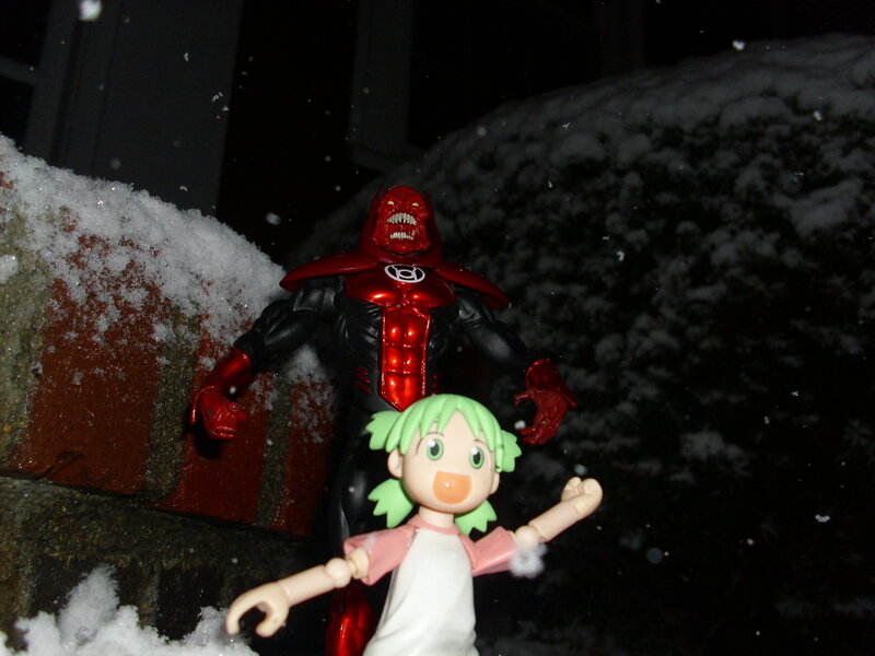 Action figures in snow scene