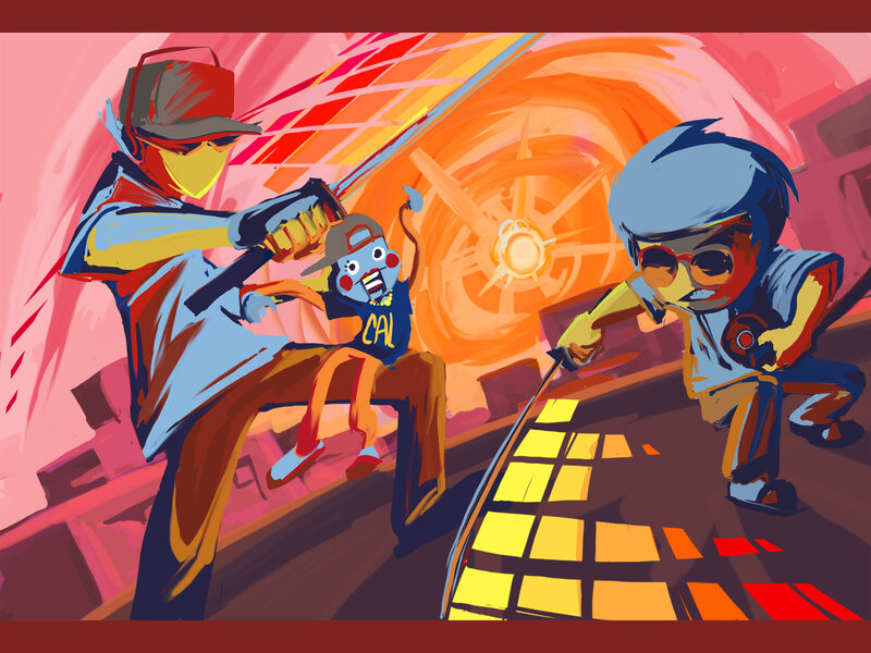 Action scene with characters