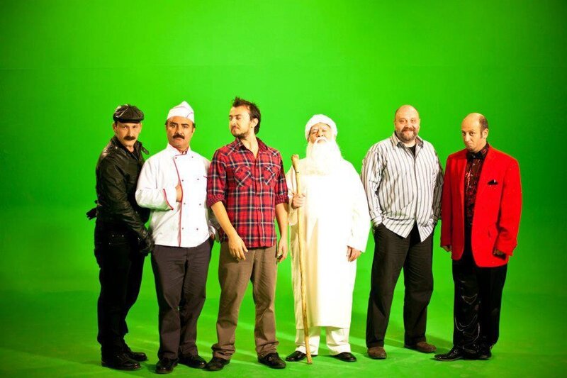 actors in front of green screen