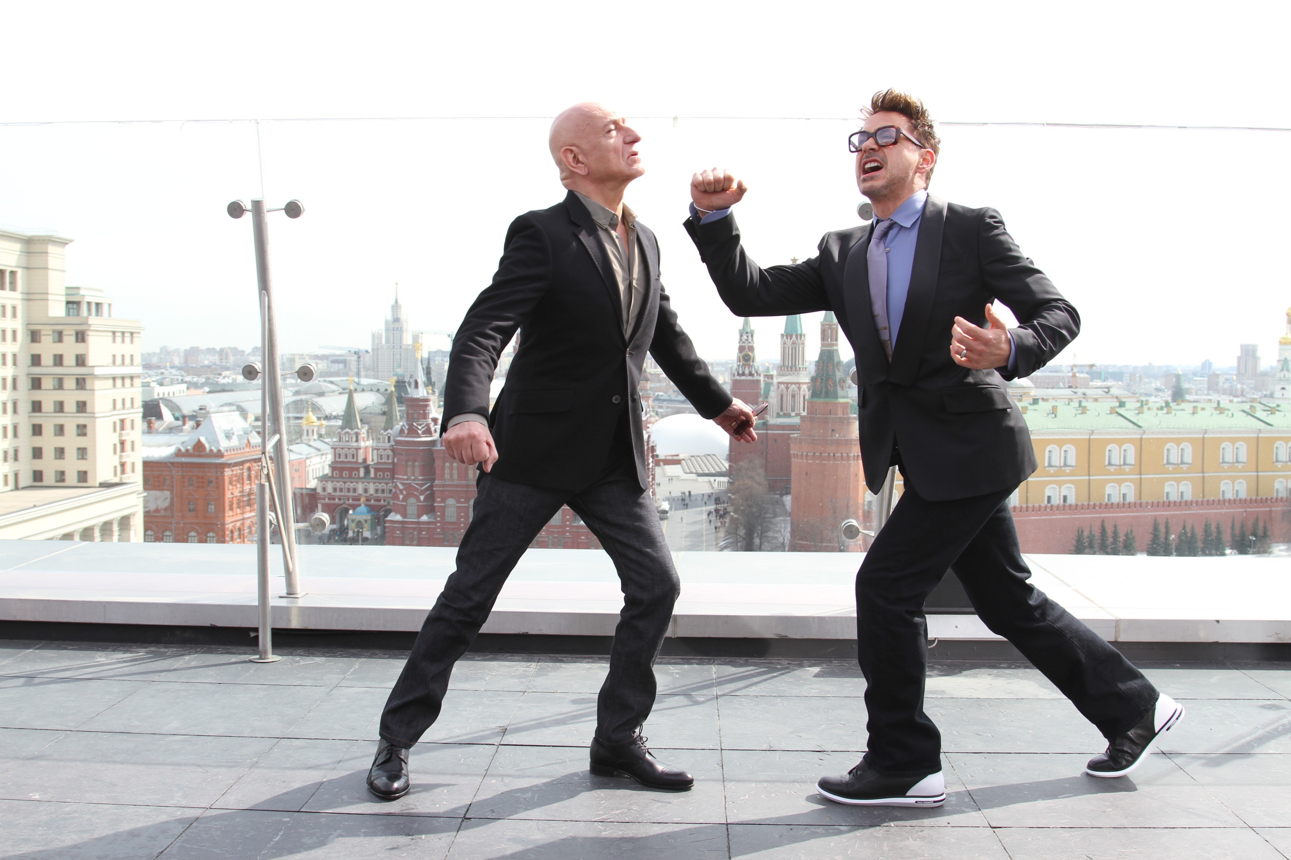 Actors on a rooftop in Moscow