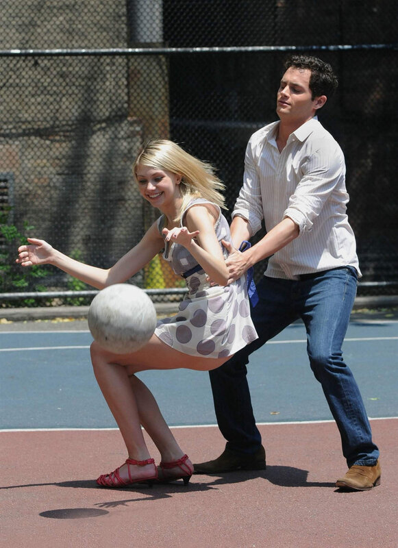 Actors on a tennis court