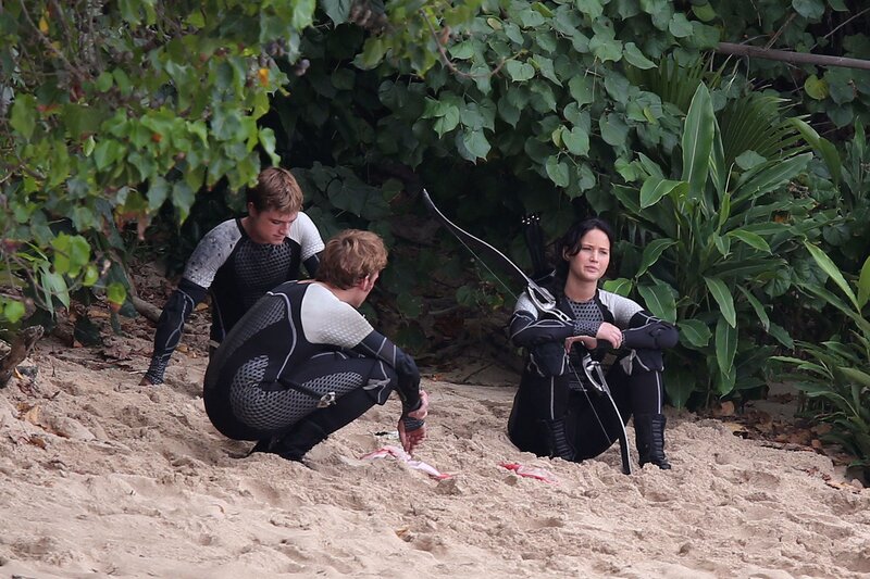 Actors on beach set